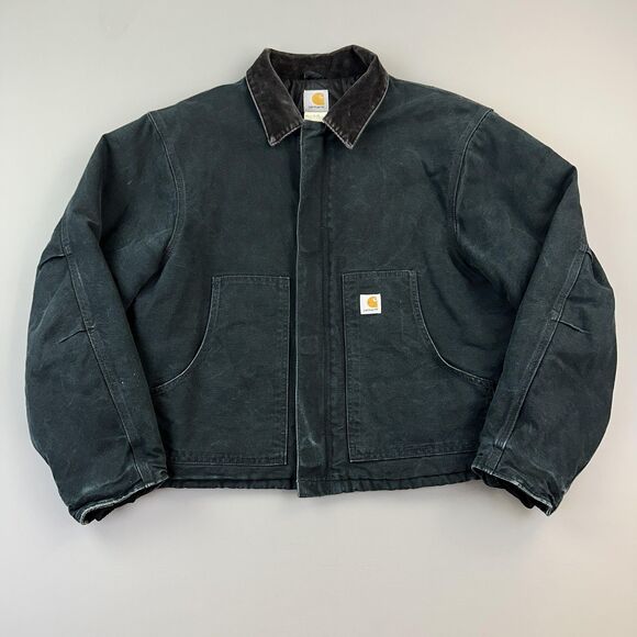 Vintage Carhartt Jacket Mens 48 Black Canvas Artic Quilted Lined Workwear J02BLK - Picture 1 of 13